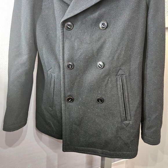 7 Diamonds Peacoat Jacket Coat Men Small Black Wool Blend Lined Double-Breasted - Picture 3 of 12
